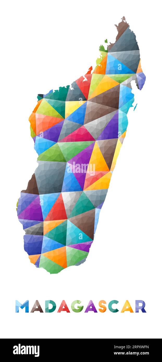 Madagascar - colorful low poly country shape. Multicolor geometric triangles. Modern trendy design. Vector illustration. Stock Vector