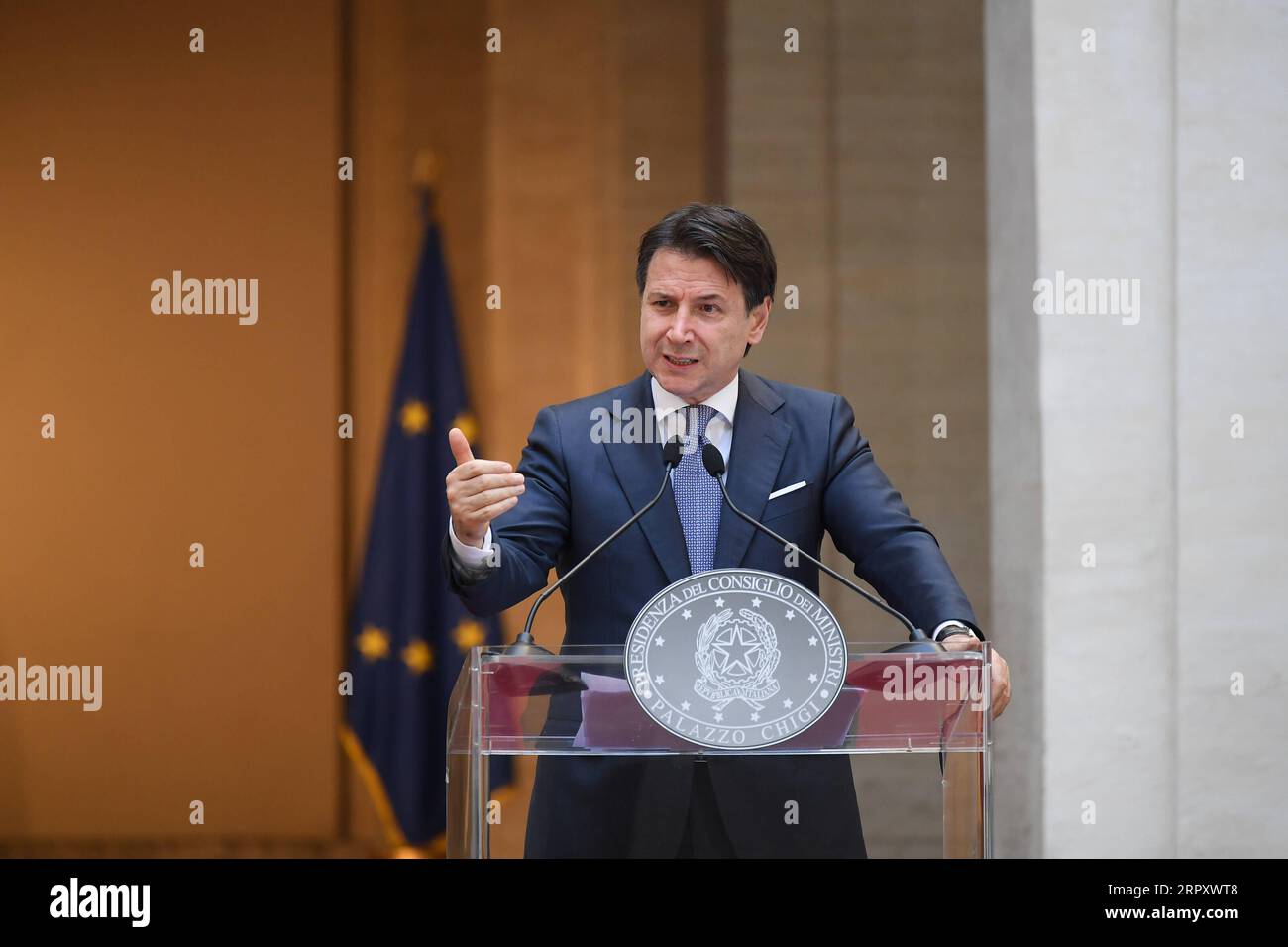 200603 -- ROME, June 3, 2020 Xinhua -- Italian Prime Minister Giuseppe Conte addresses a press conference in Rome, Italy, on June 3, 2020. People in Italy will be allowed to move freely within the country from Wednesday and the travel restrictions were also eased the same day with travelers from European Union EU and Schengen countries, as well as the United Kingdom, Andorra and Monaco being allowed to visit the country without subjecting to quarantine. Photo by Alberto Lingria/Xinhua ITALY-ROME-COVID-19-PM-TRAVEL BAN-LIFTING PUBLICATIONxNOTxINxCHN Stock Photo