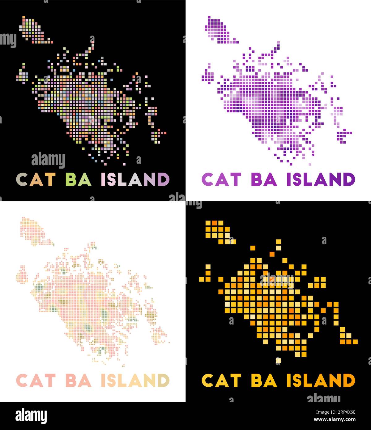 Cat Ba Island map. Collection of map of Cat Ba Island in dotted style. Vector illustration. Stock Vector