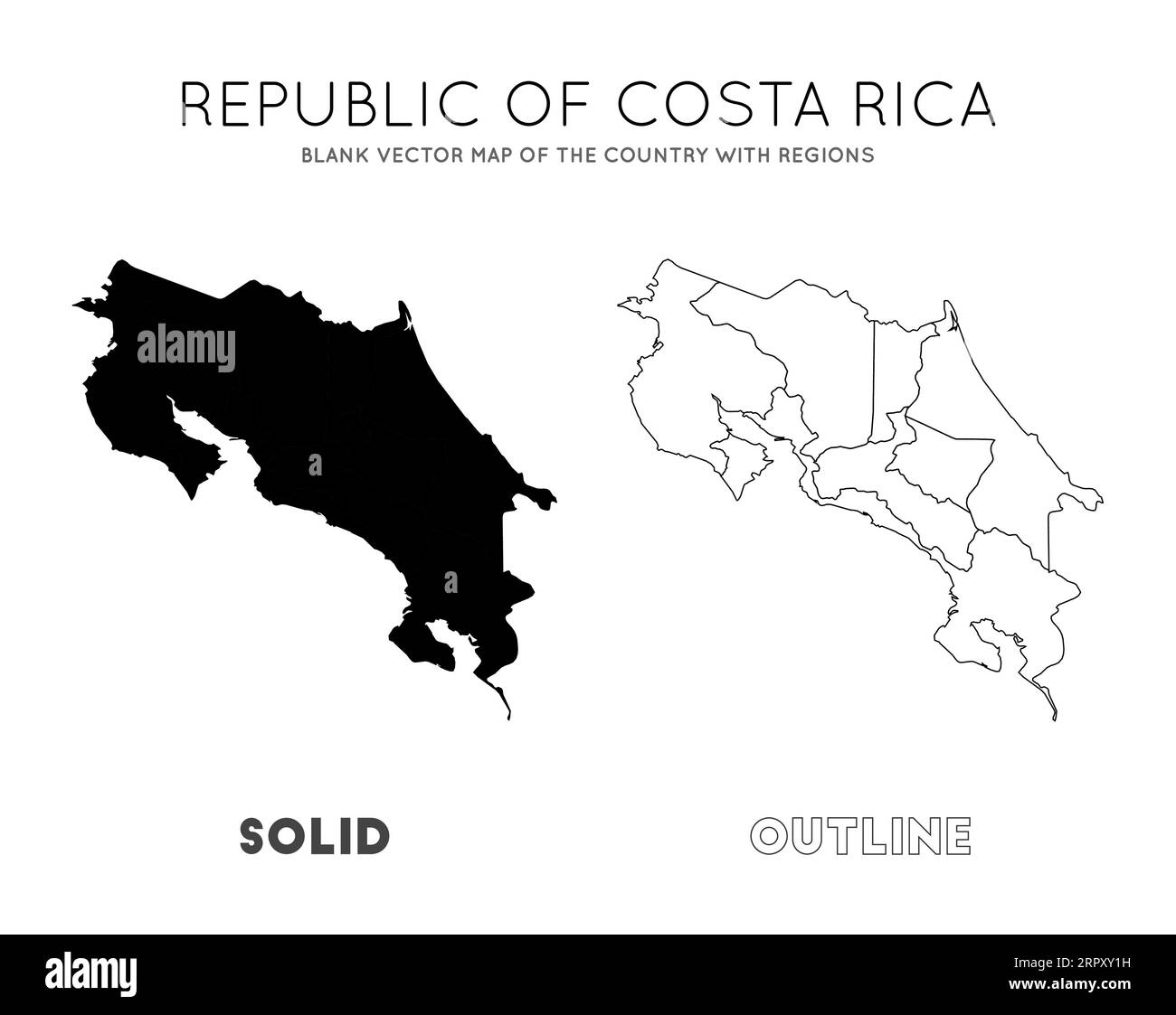 Costa Rica map. Blank vector map of the Country with regions. Borders