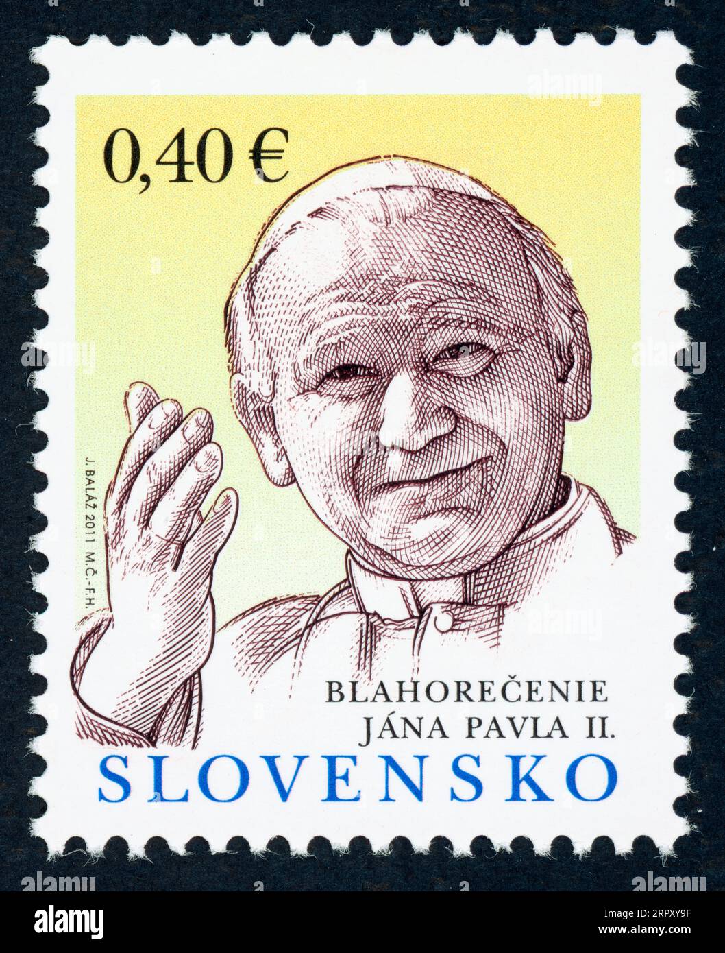 Beatification of John Paul II. Postage stamp issued in Slovakia in 2011 on the occasion of the beatification of John Paul II in Rome, Italy. Stock Photo