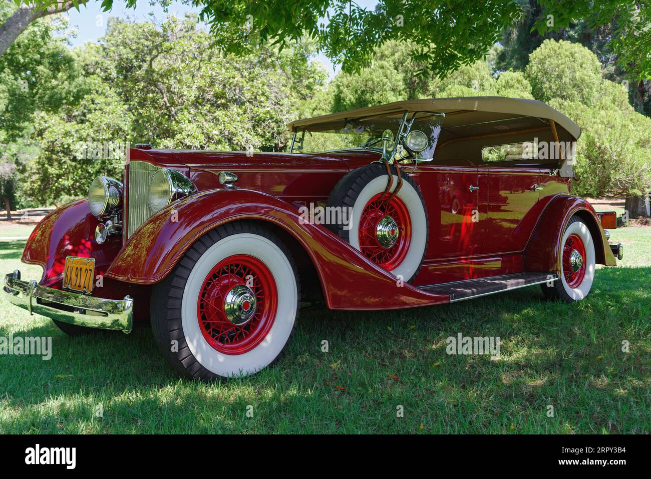 1930s Packard 8 shown parked on grass at Lacey Park Stock Photo