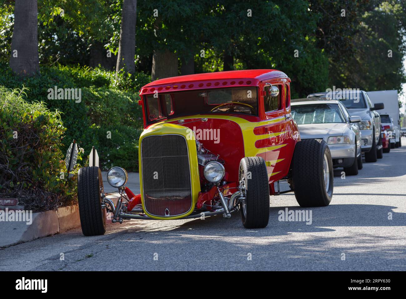 Hot Rod car shown parked in a residential. Stock Photo