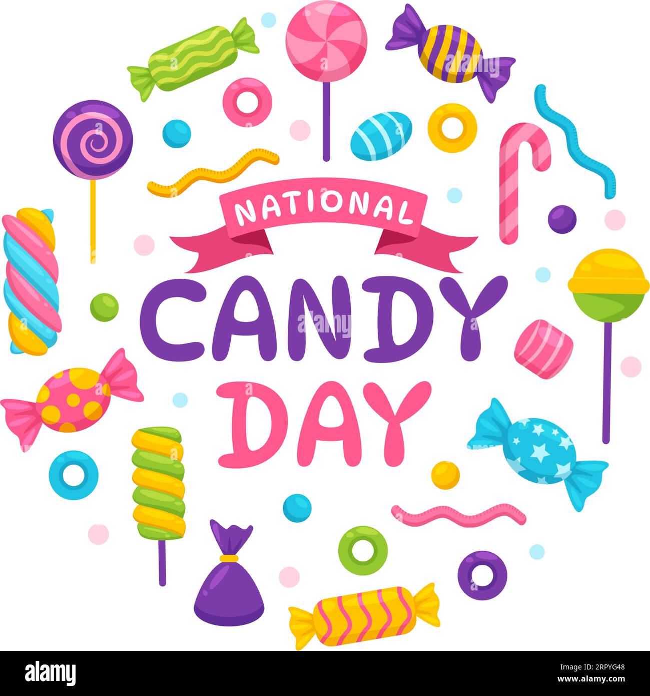 National Candy Day Vector Illustration with Different Types of Candies