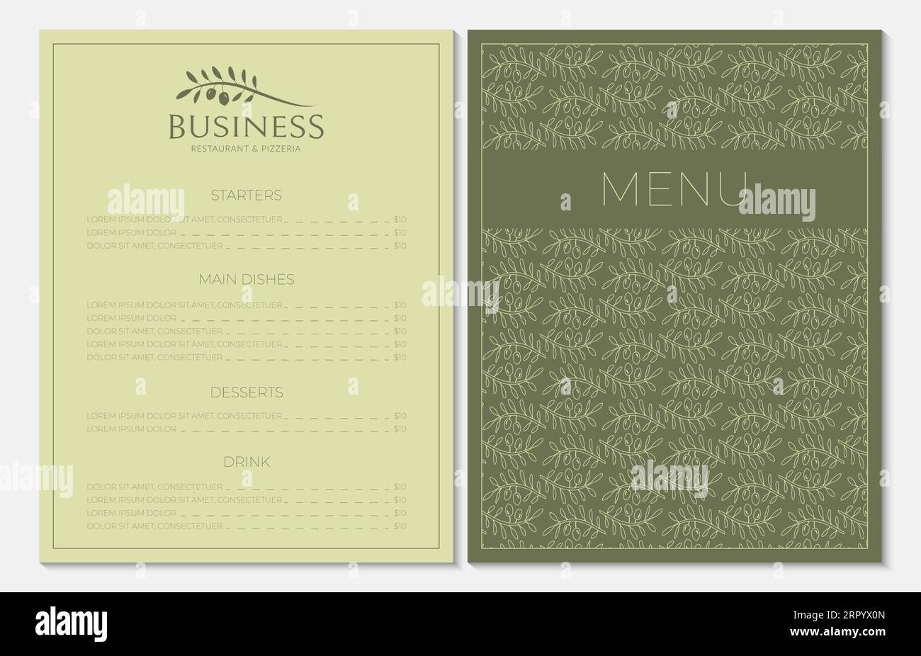 Olive Green Menu Card Template for Restaurants with Logo Olive Green