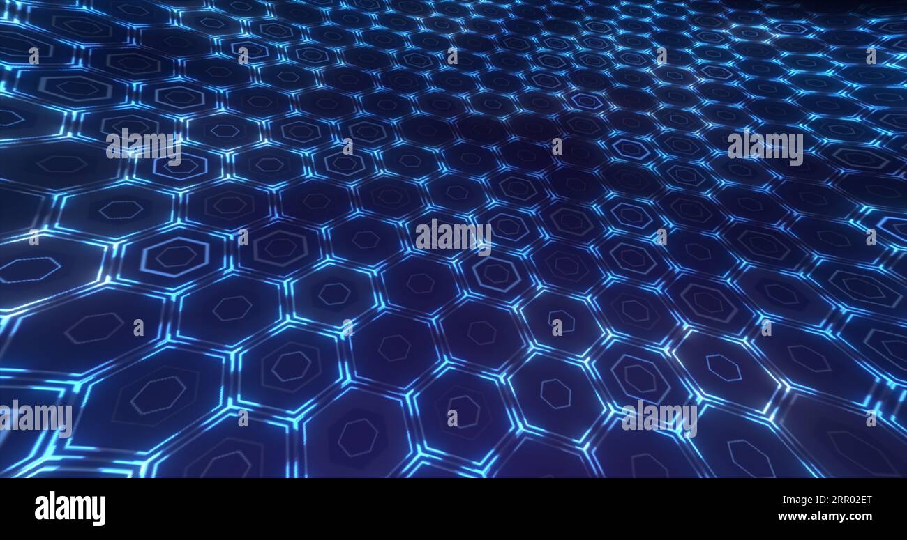 Abstract blue background pattern of hexagons glowing futuristic digital ...