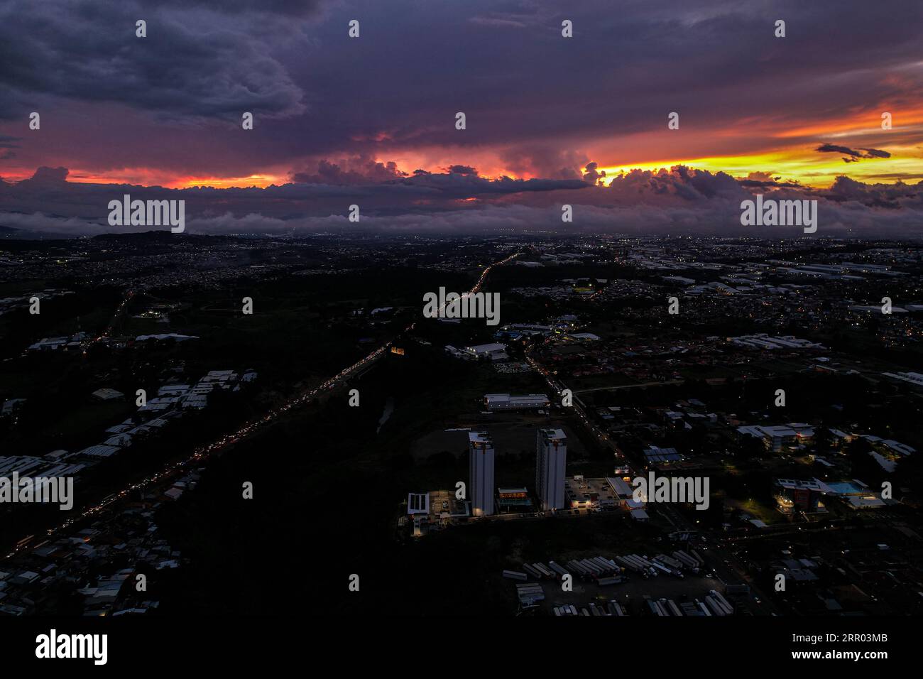 Beautiful aerial Night View of the city of  Heredia Alajuela Costa Rica Stock Photo