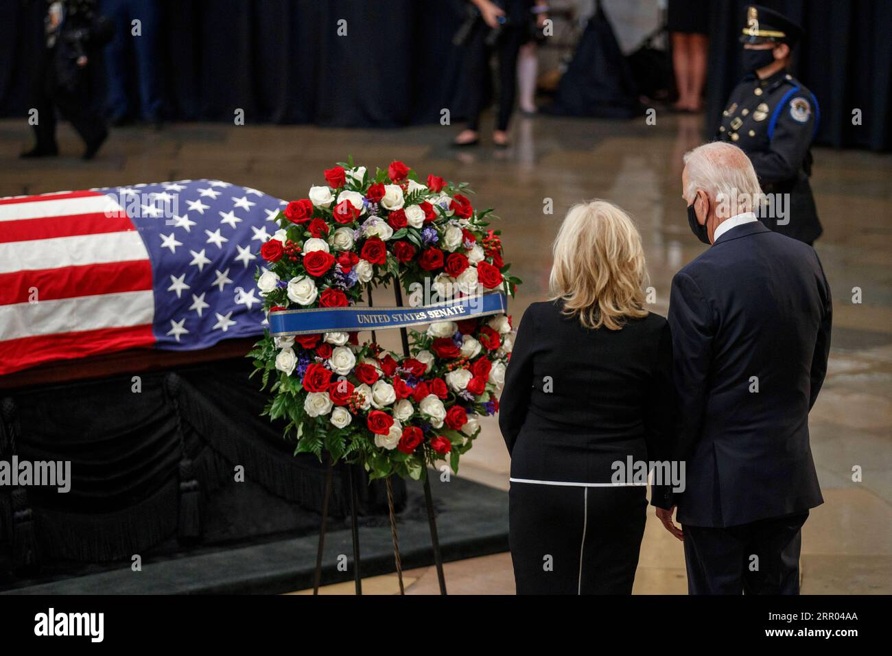 200728 -- WASHINGTON, D.C., July 28, 2020 -- Former U.S. Vice President Joe Biden, the presumptive Democratic presidential nominee, and his wife Jill Biden pay their respects to late U.S. congressman and civil rights figure John Lewis at the Capitol Rotunda in Washington, D.C., the United States, on July 27, 2020. Late U.S. congressman and civil rights figure John Lewis lay in state in the Capitol here on Monday. /Pool via Xinhua U.S.-WASHINGTON, D.C.-CAPITOL-JOHN LEWIS-LYING IN STATE ShawnxThew PUBLICATIONxNOTxINxCHN Stock Photo