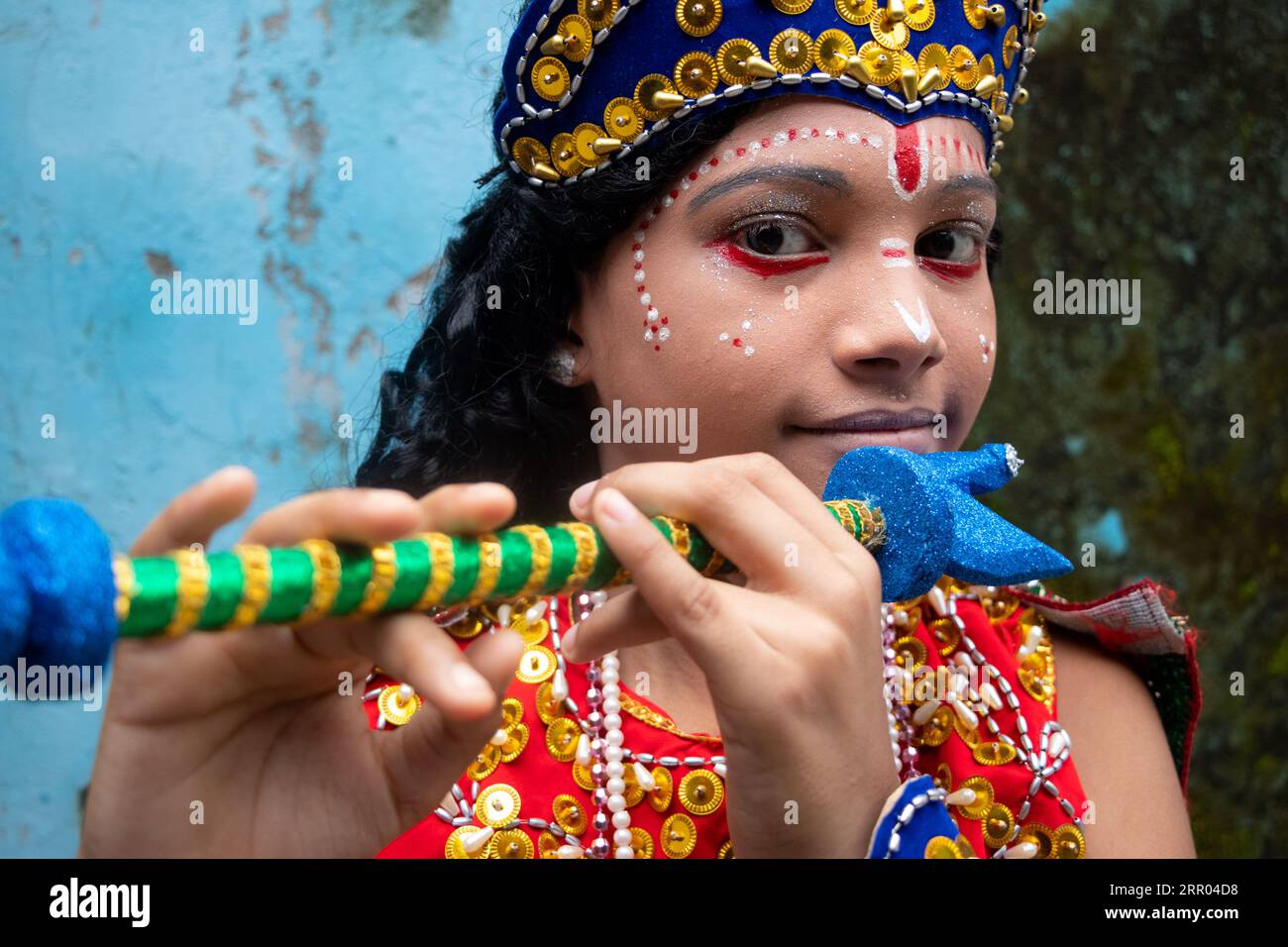 Narayanganj, Dhaka, Bangladesh. 6th Sep, 2023. Children dressed in costumes of Hindu deity Lord Krishna and his mythological accomplices during celebrations for the ''Janmashtami'' festival, which marks the birth of the Hindu God Lord Krishna in Narayanganj, Bangladesh. Lord Krishna, the eighth of the ten incarnations of the Hindu God Lord Vishnu, who is considered the Preserver of the Universe, is one of Hinduism's most popular gods. According to Hindu belief on this promising day, Lord Krishna descended into this world some 5,500 years ago to establish love, truth, and justice. (Credit I Stock Photo