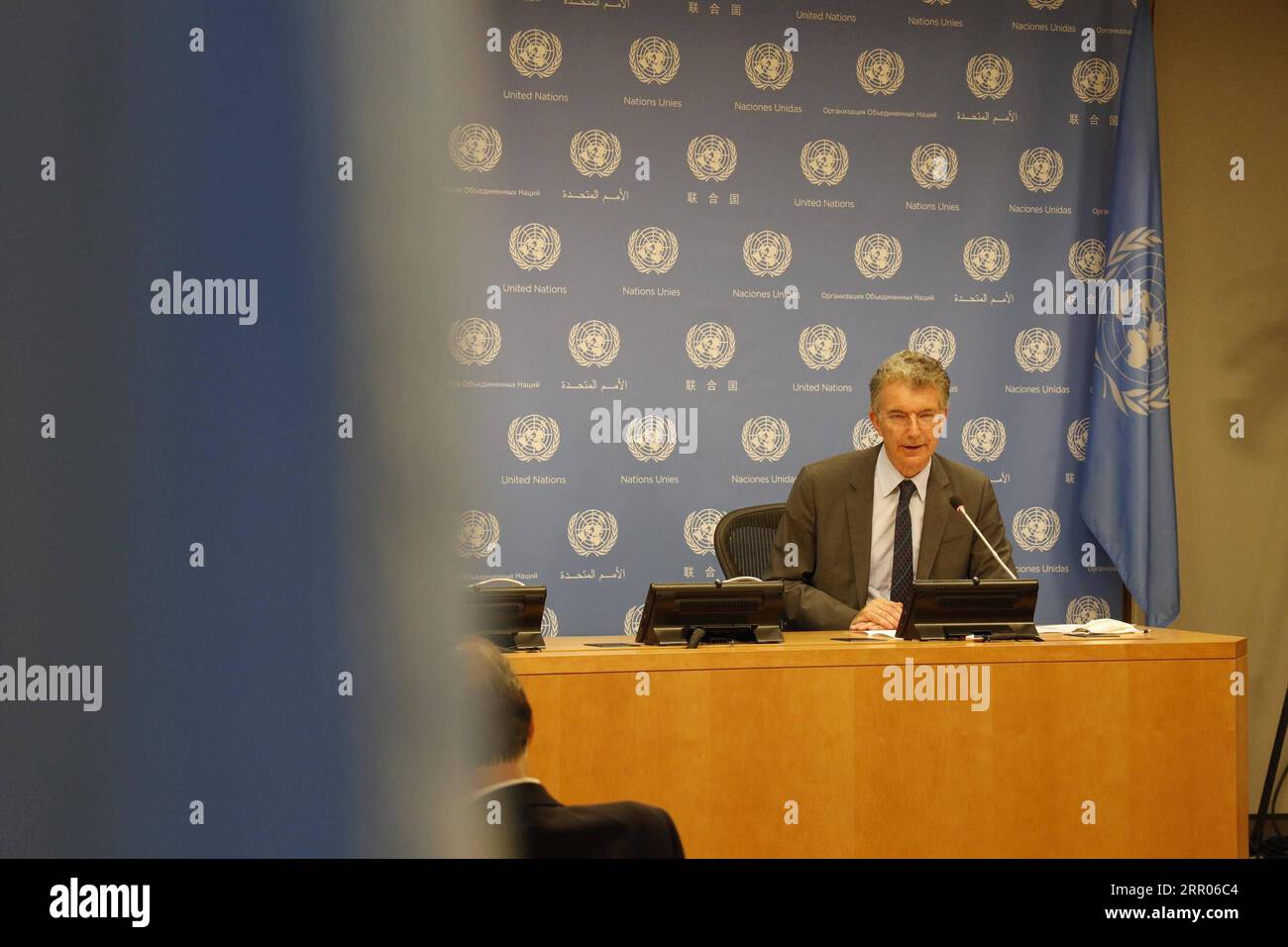 200730 -- UNITED NATIONS, July 30, 2020 -- Christoph Heusgen, Germany s permanent representative to the United Nations, speaks at a press encounter at the UN headquarters in New York, on July 30, 2020. In response to U.S. President Donald Trump s intention to attend this year s General Assembly General Debate in person, Christoph Heusgen said on Thursday that it makes no sense for world leaders to be physically present given the COVID-19 pandemic.  UN-GERMAN DIPLOMAT-CHRISTOPH HEUSGEN-PRESS ENCOUNTER XiexE PUBLICATIONxNOTxINxCHN Stock Photo