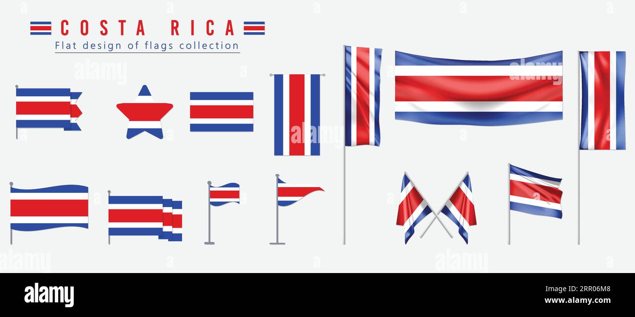 Costa Rica flag, flat design of flags collection Stock Vector