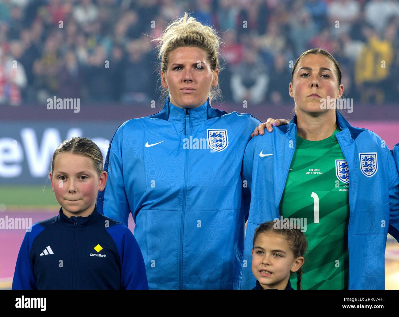 HONG KONG SAR,CHINA. AUGUST 20th, 2023.  FIFA Womens Football World Cup 2023 Final. The England team line up for the national Anthems before the Final Stock Photo