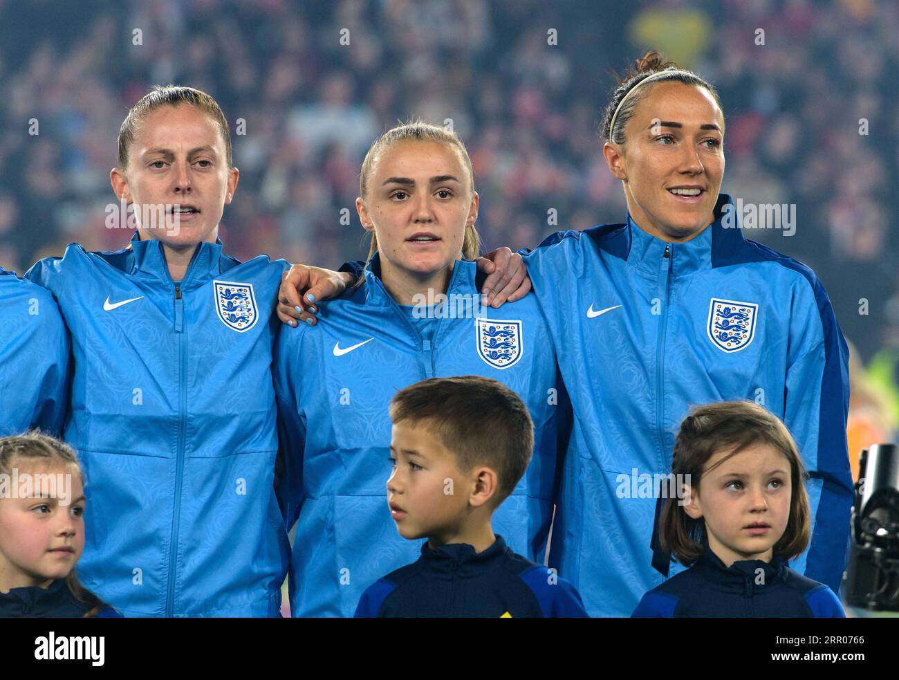 HONG KONG SAR,CHINA. AUGUST 20th, 2023.  FIFA Womens Football World Cup 2023 Final. The England team line up for the national Anthems before the Final Stock Photo