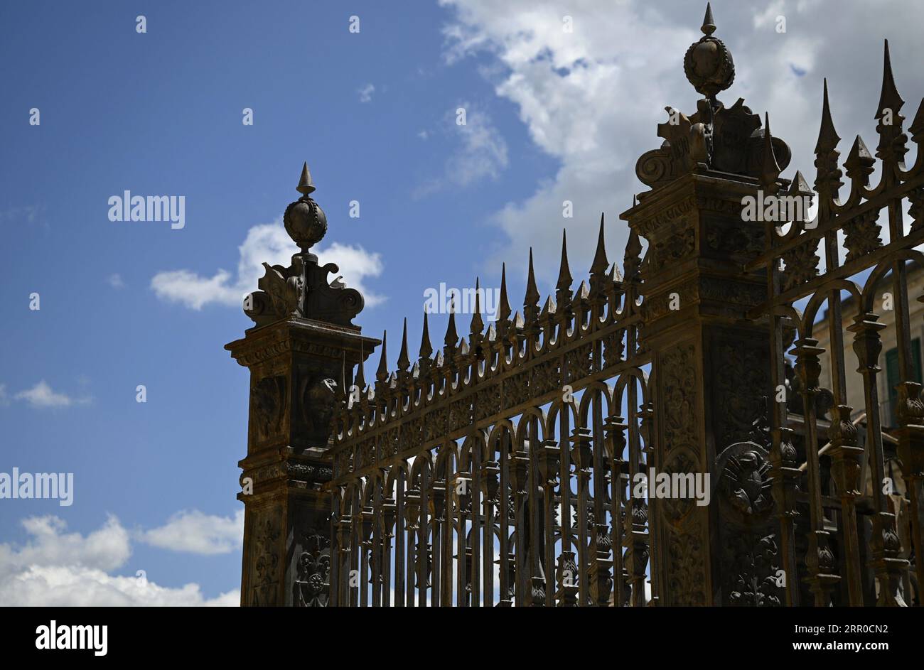 Antique wrought iron entrance gate railing of the Sicilian Baroque ...