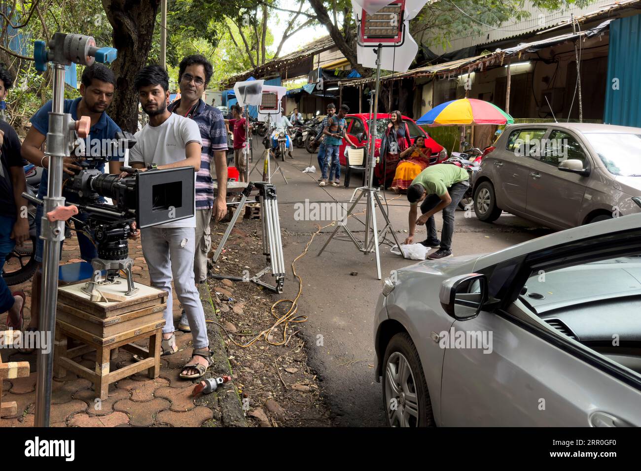 Film crew prepares to film a movie at Goregaon Film City complex, which