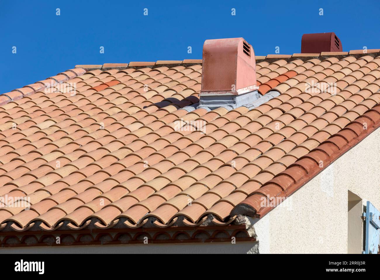 A neatly tiled roof in Le Barcares, South of France. Stock Photo