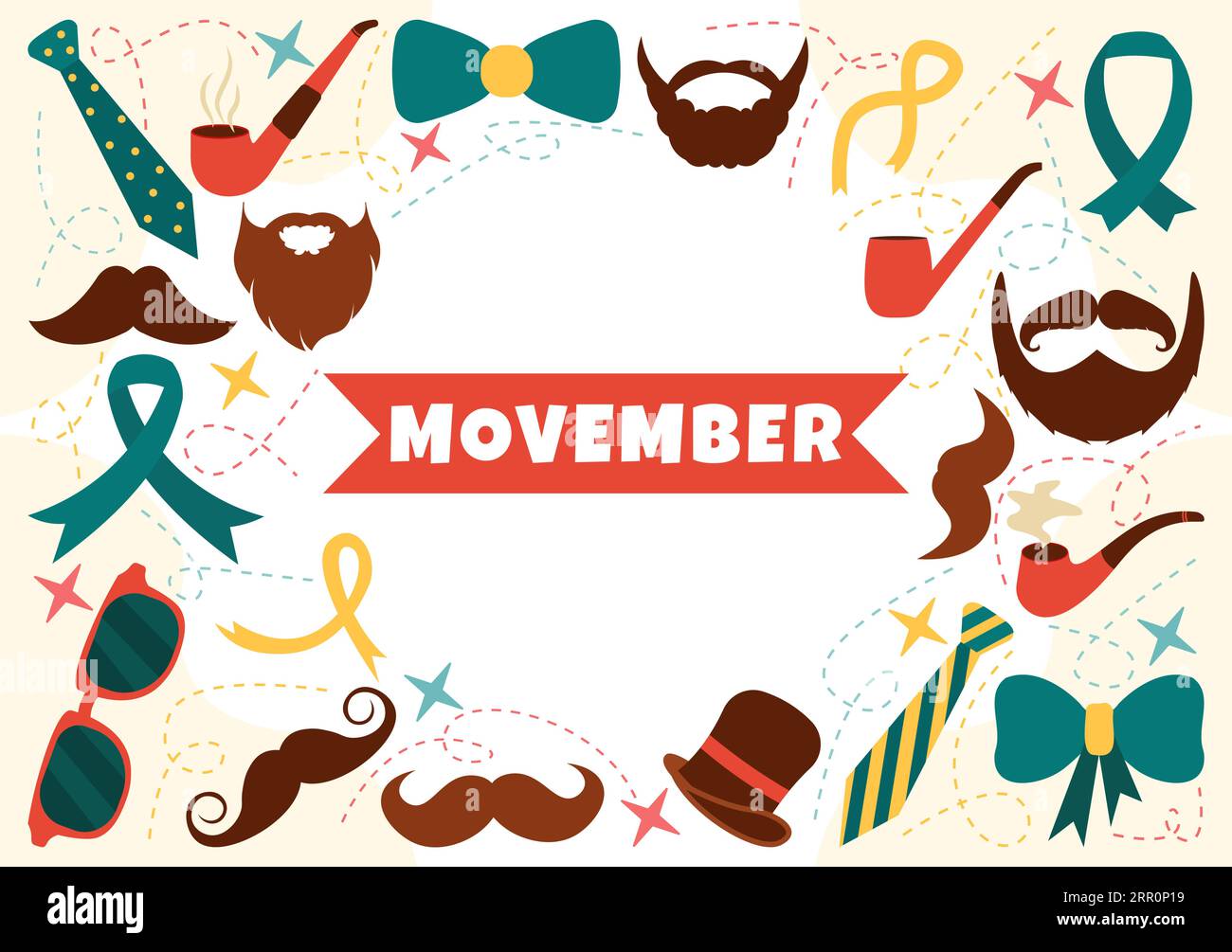 Movember Time Vector Illustration with Mustache and Ribbon for Men's