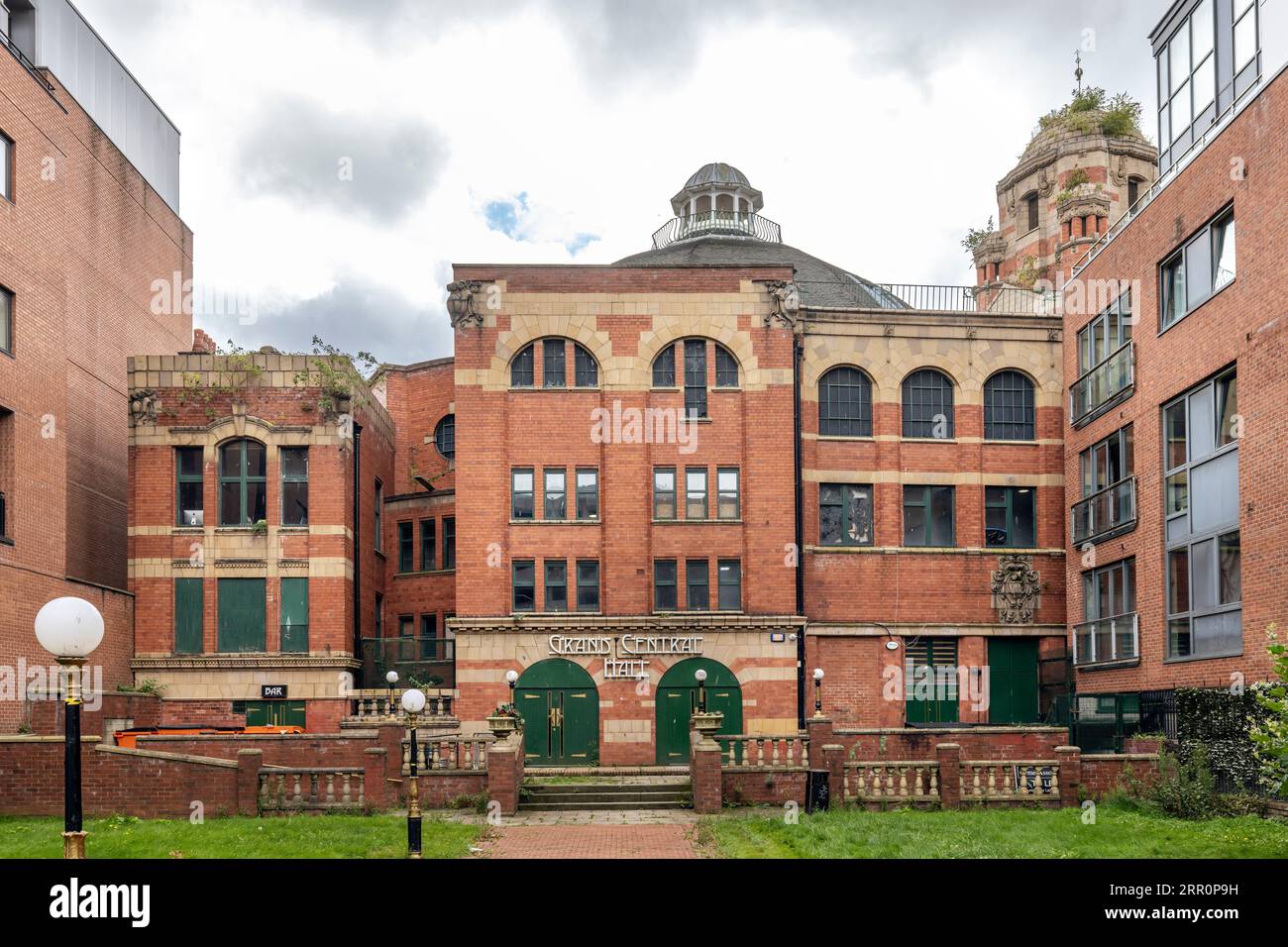 Rear of the overgrown Art nouveau Grand Central Hall building,  Liverpool, Merseyside, UK Stock Photo