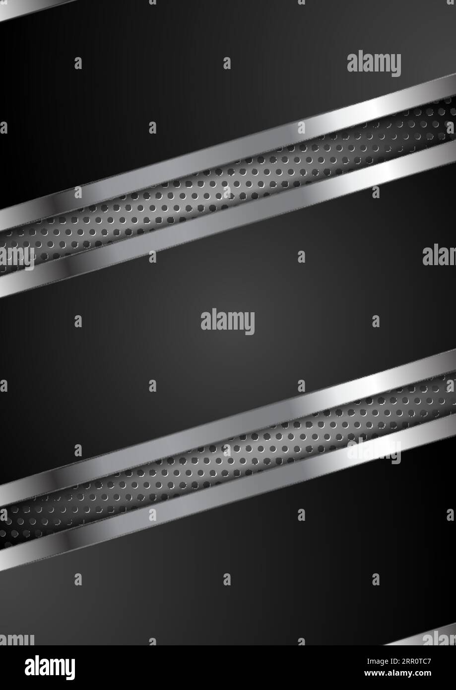 Black abstract tech metallic stripes design on perforated background ...