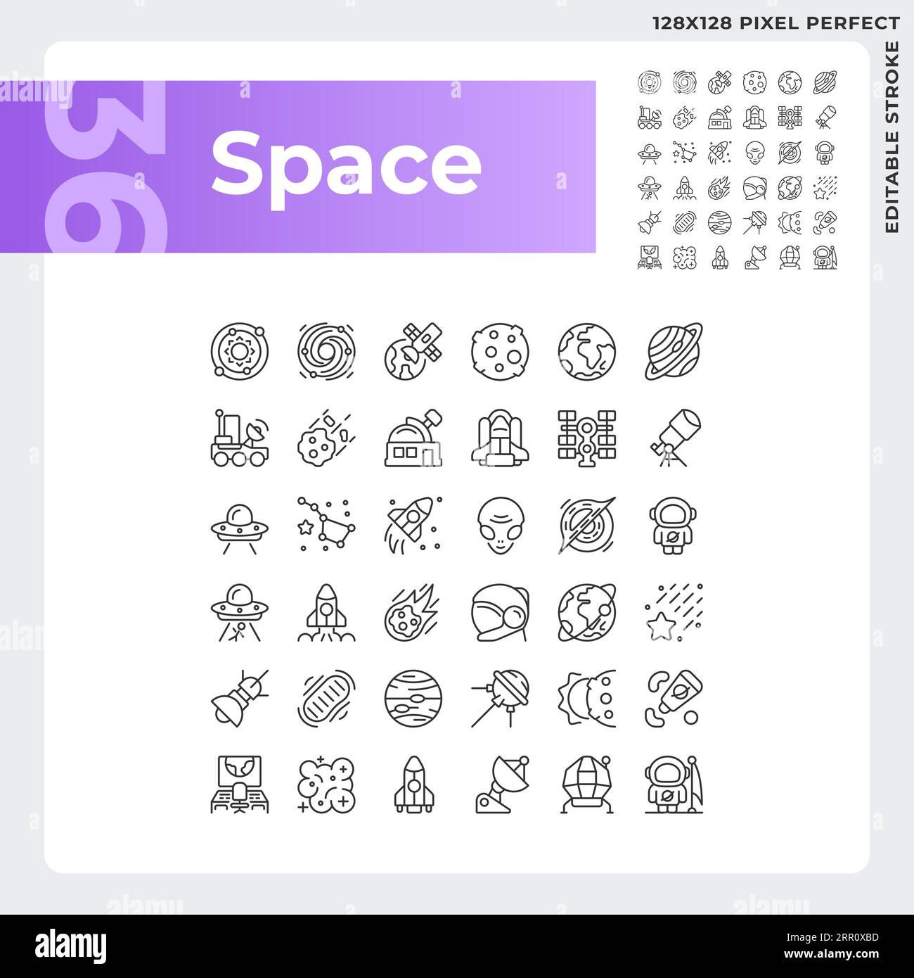 Space pixel perfect linear icons set Stock Vector
