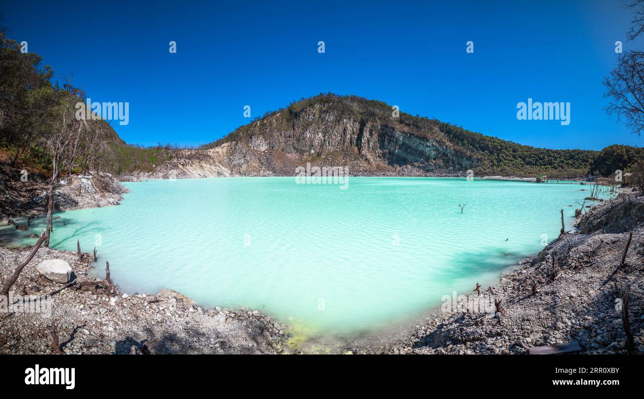 White crater or Kawah Putih sulfur lake in West Java, Near Bandung city ...
