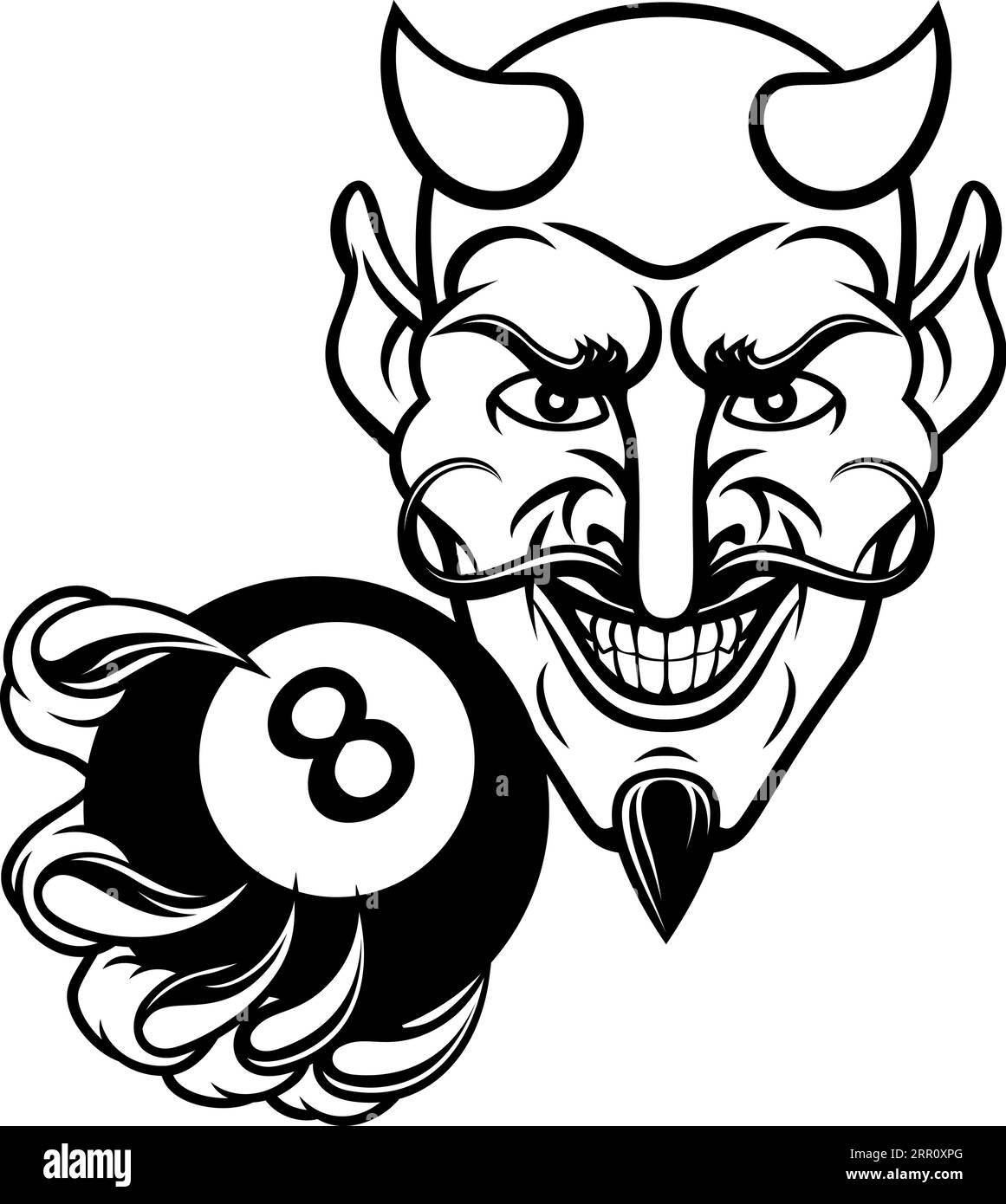 Devil Angry Pool 8 Ball Billiards Mascot Cartoon Stock Vector