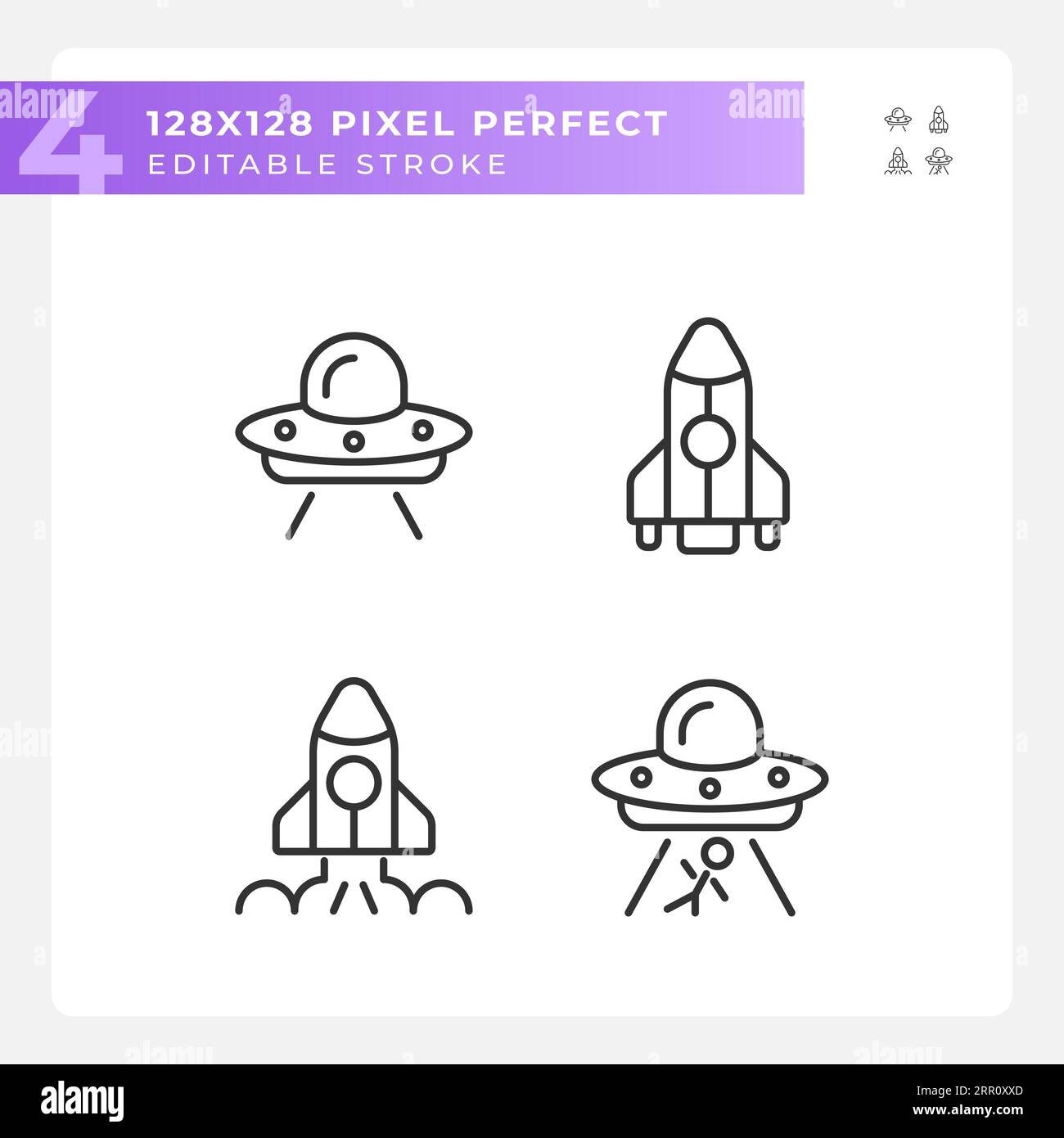 Extraterrestrial life pixel perfect linear icons set Stock Vector