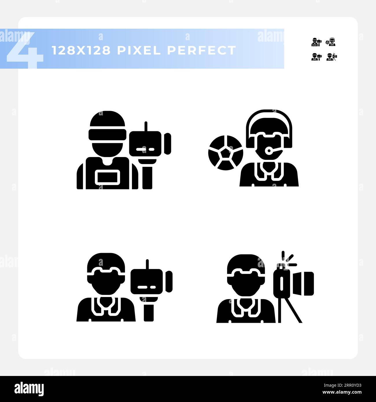 2D glyph style journalism solid black icons set Stock Vector