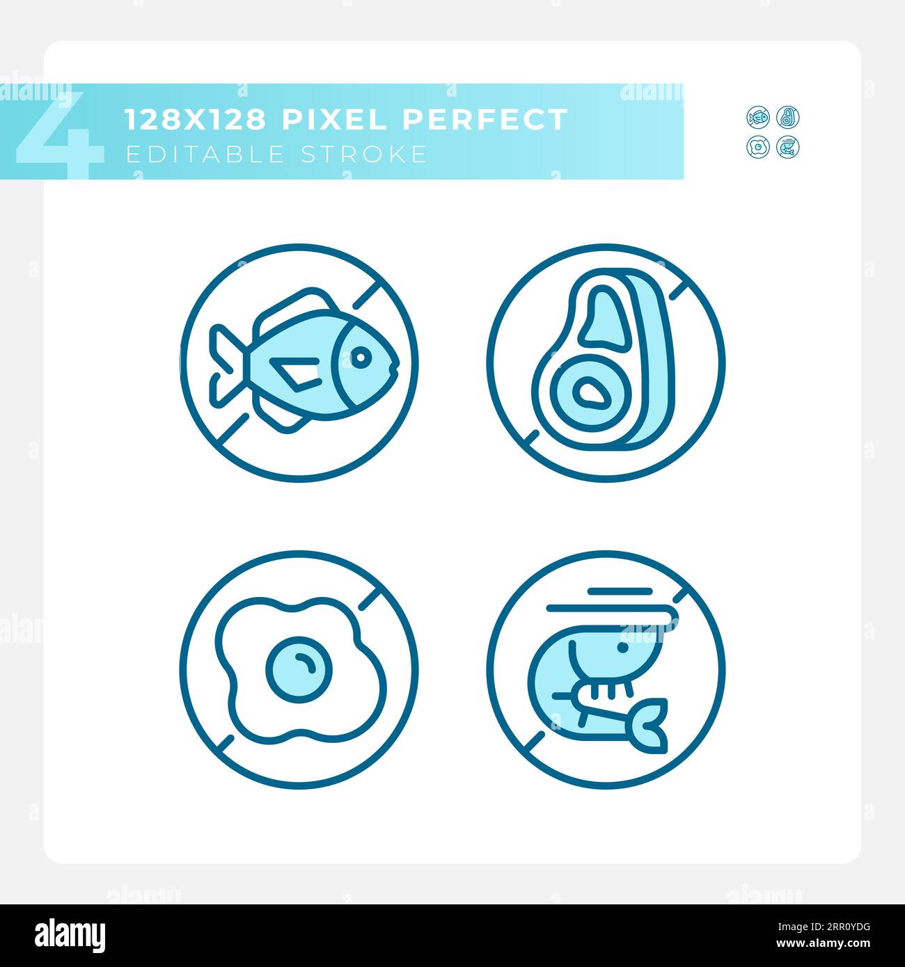 Editable pixel perfect allergen free icons set Stock Vector