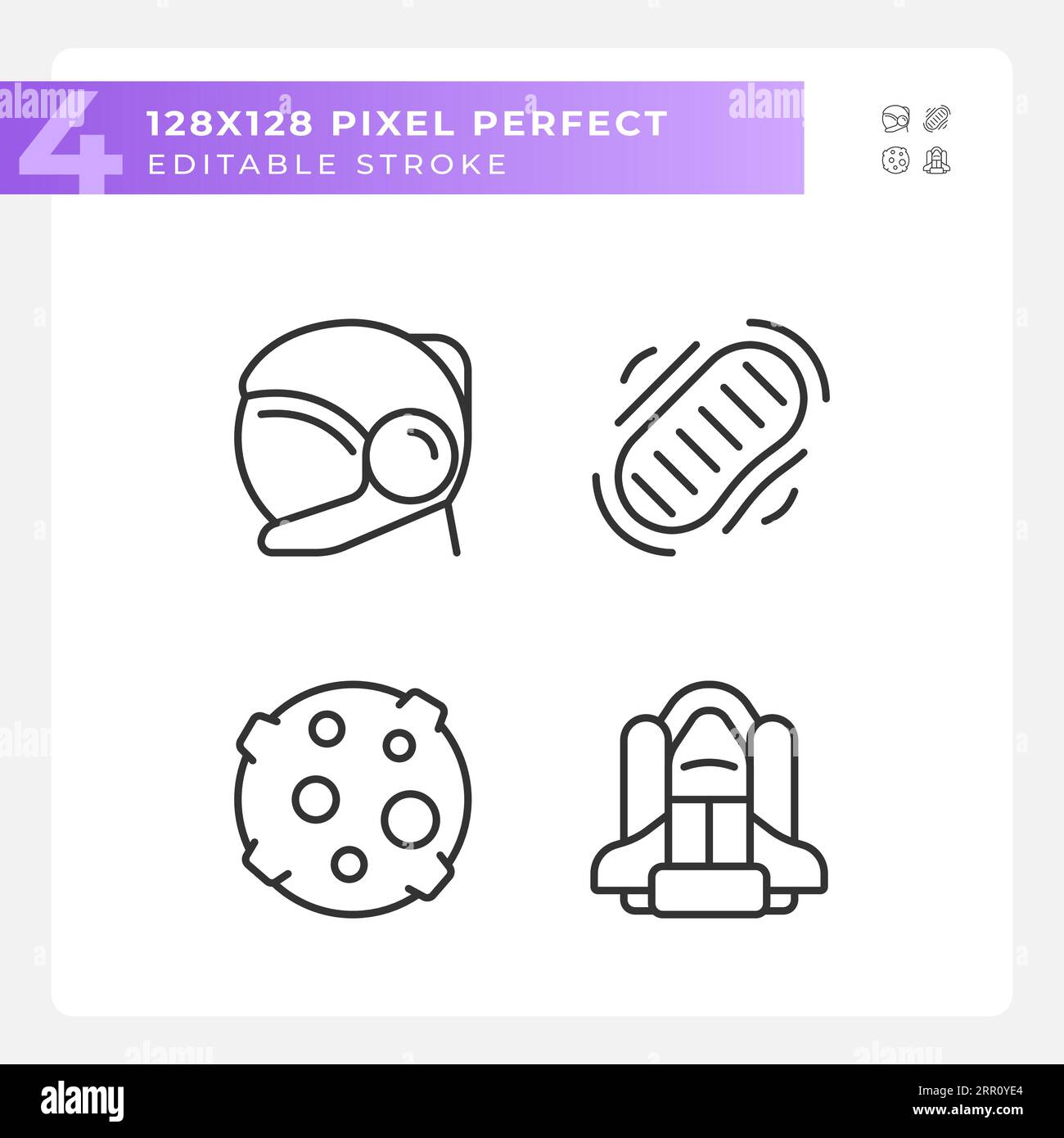 Moon landing pixel perfect linear icons set Stock Vector