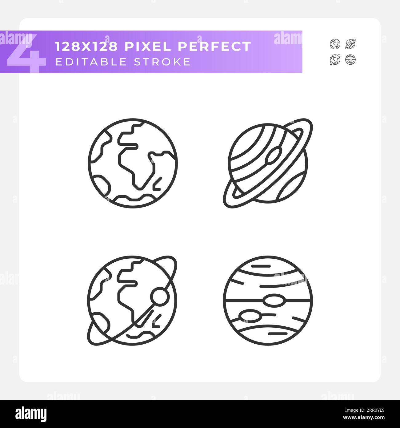 Planets pixel perfect linear icons set Stock Vector