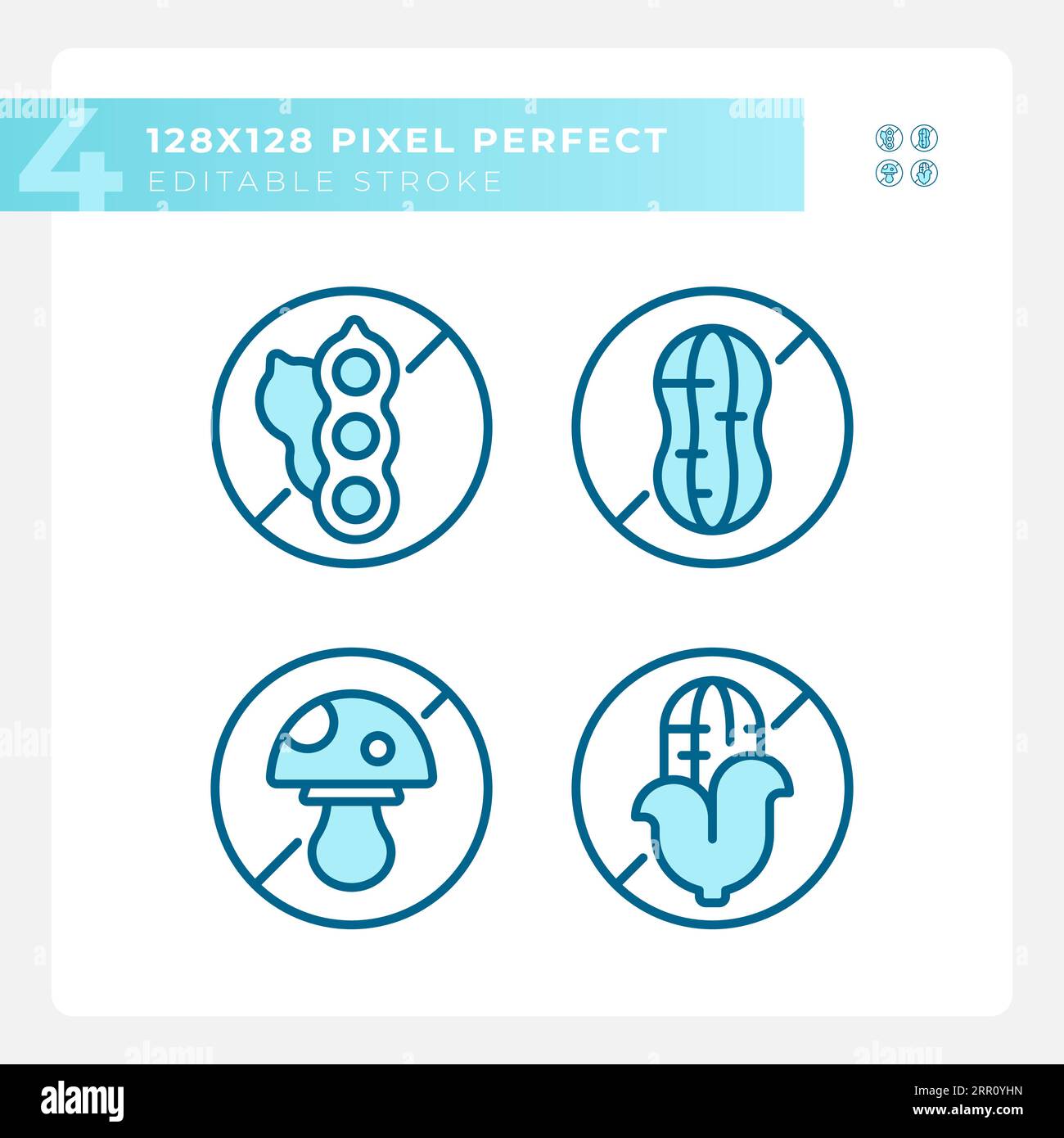 2D customizable blue allergen free icons set Stock Vector