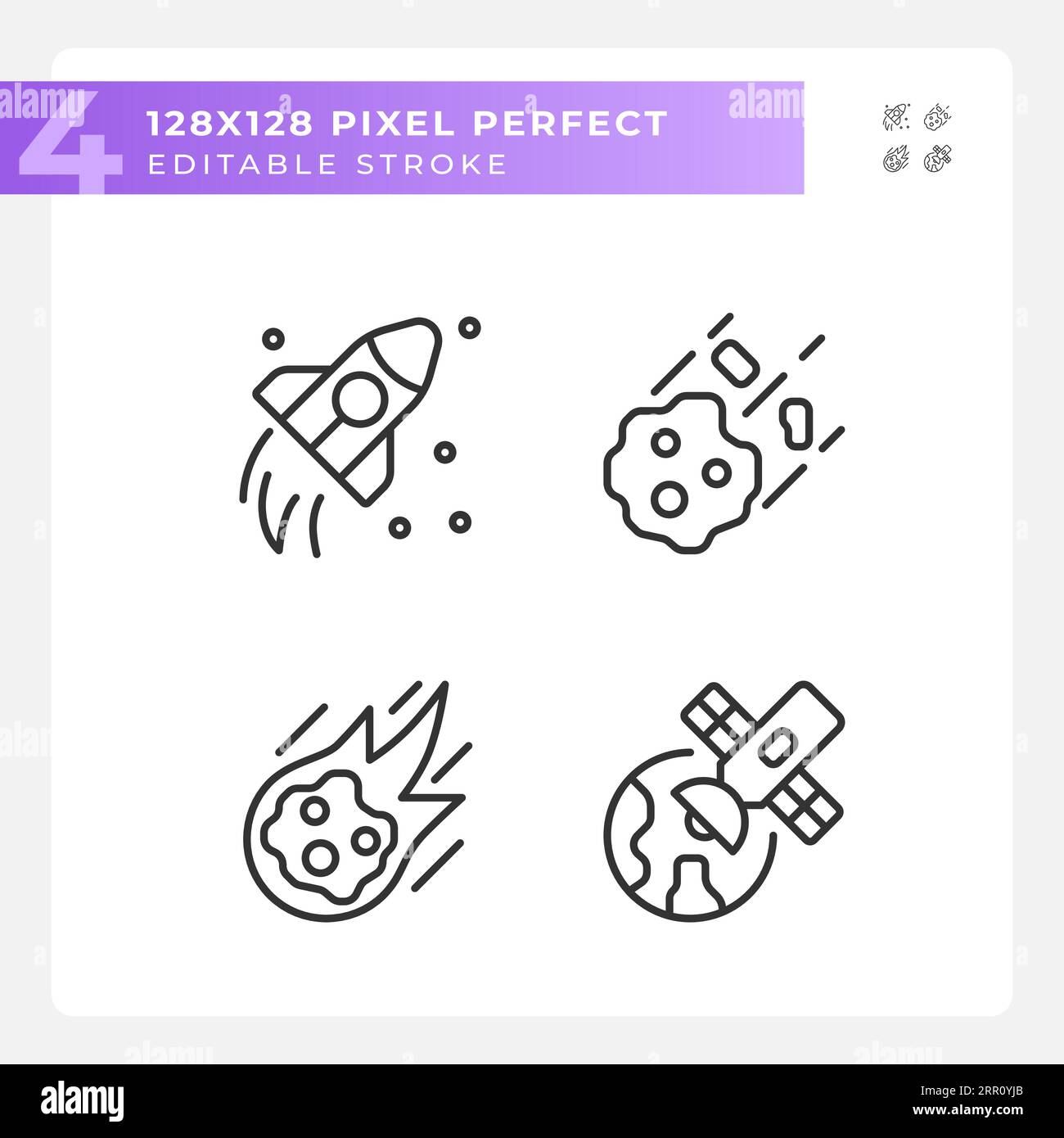 Cosmic exploration pixel perfect linear icons set Stock Vector
