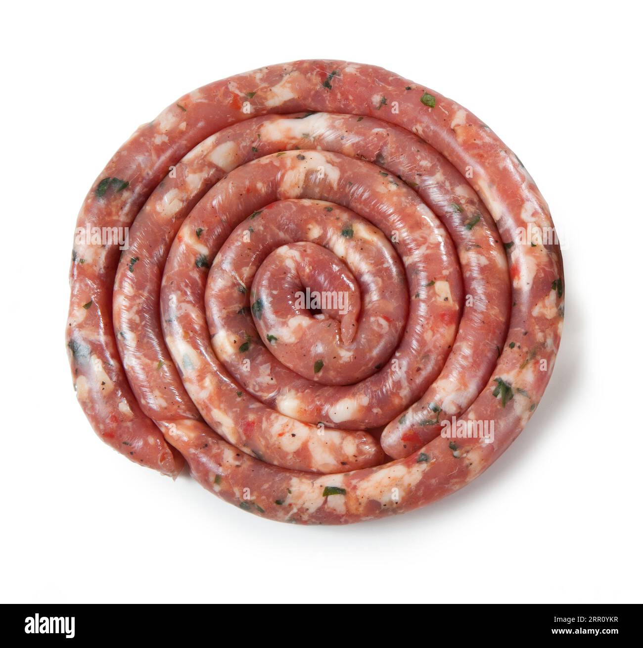 small Classic Pork sausage seasoned isolated on white background Stock
