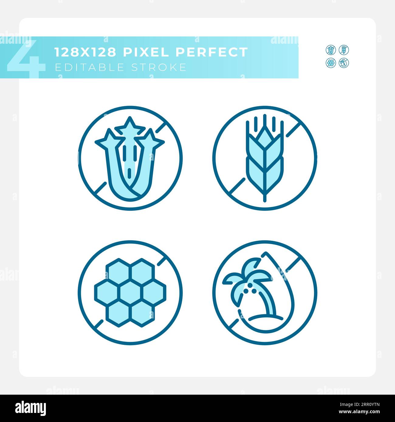 Pixel perfect blue allergen free linear icons set Stock Vector