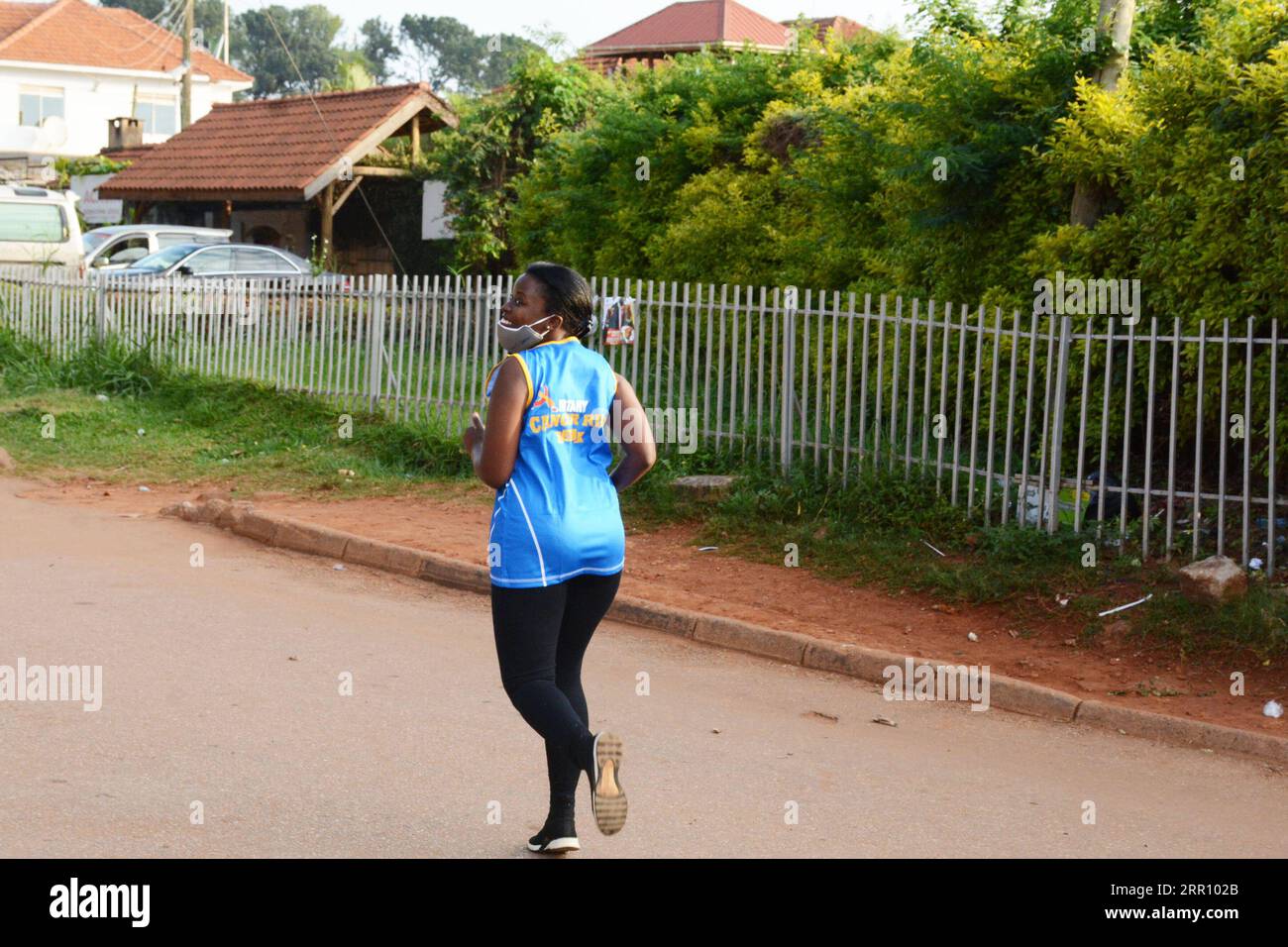200830 -- KAMPALA, Aug. 30, 2020 -- A runner runs to finish line during the 2020 Virtual Rotary Cancer Marathon Run in Kampala, capital of Uganda, Aug. 30, 2020. The 2020 Rotary Cancer Marathon Run was held virtually due to COVID-19 pandemic.  UGANDA-KAMPALA-COVID-19-2020 VIRTUAL ROTARY CANCER RUN NicholasxKajoba PUBLICATIONxNOTxINxCHN Stock Photo