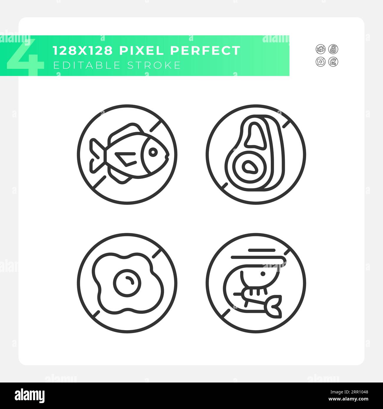 Editable pixel perfect allergen free icons set Stock Vector