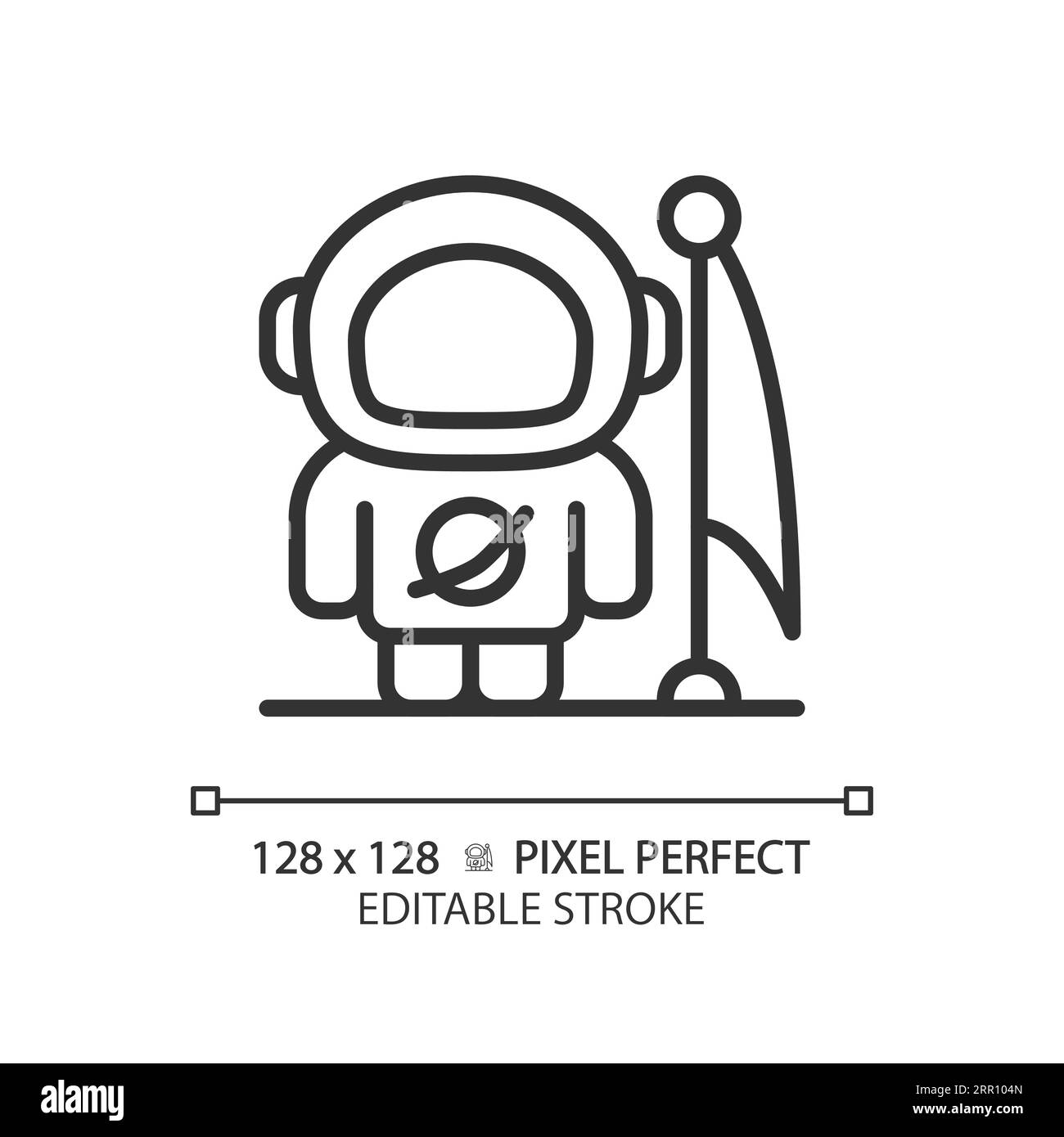 Man on moon pixel perfect linear icon Stock Vector