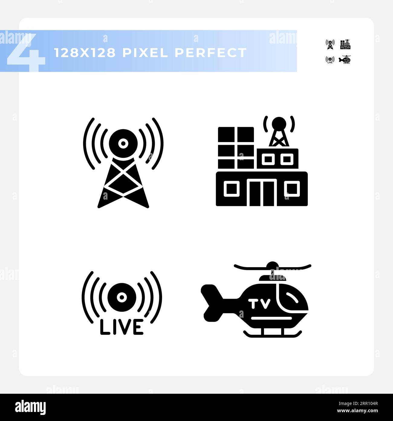 2D pixel perfect journalism solid icons set Stock Vector