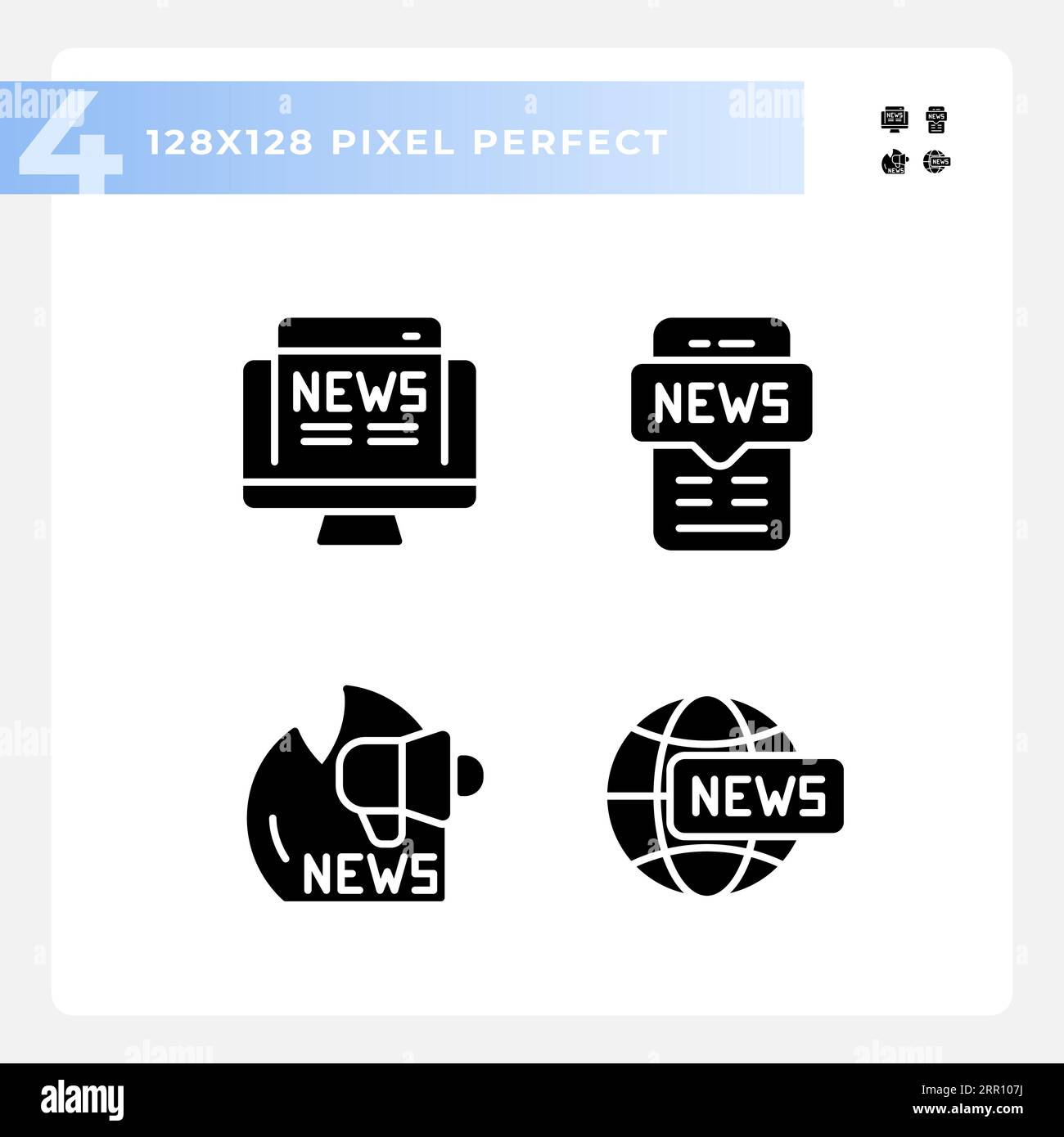 Pixel perfect journalism solid icons pack Stock Vector