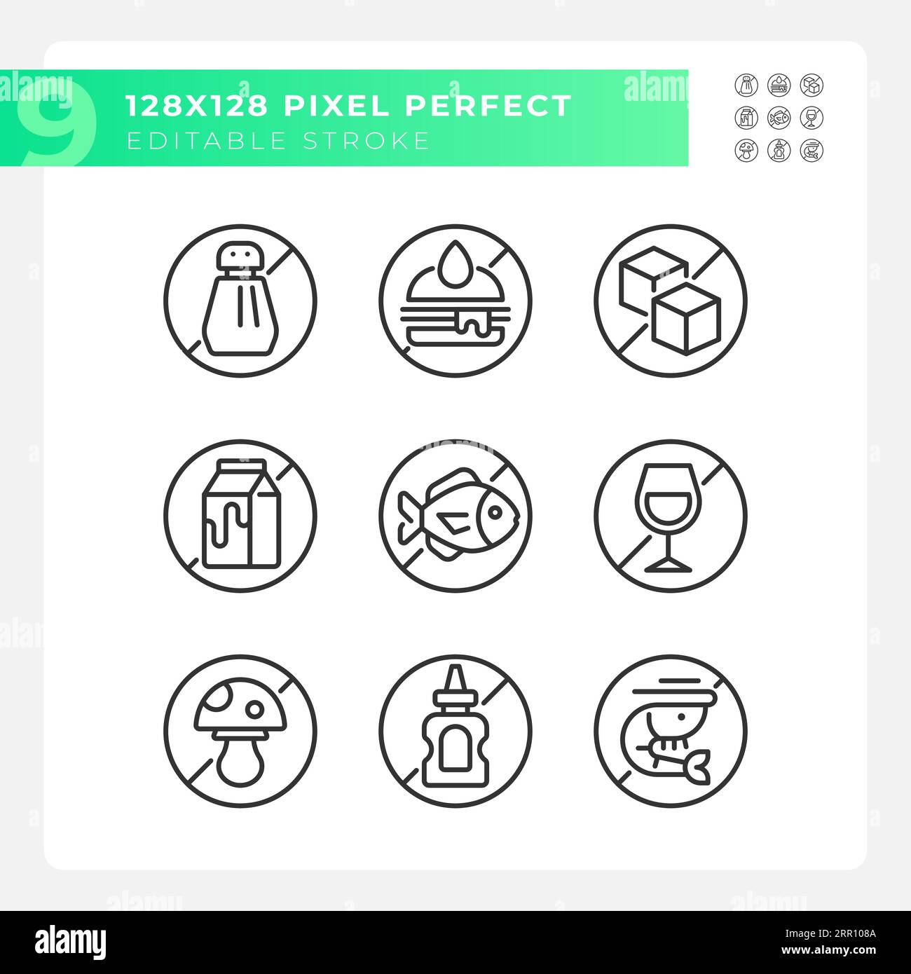 Pack of editable pixel perfect black allergen free icons Stock Vector ...