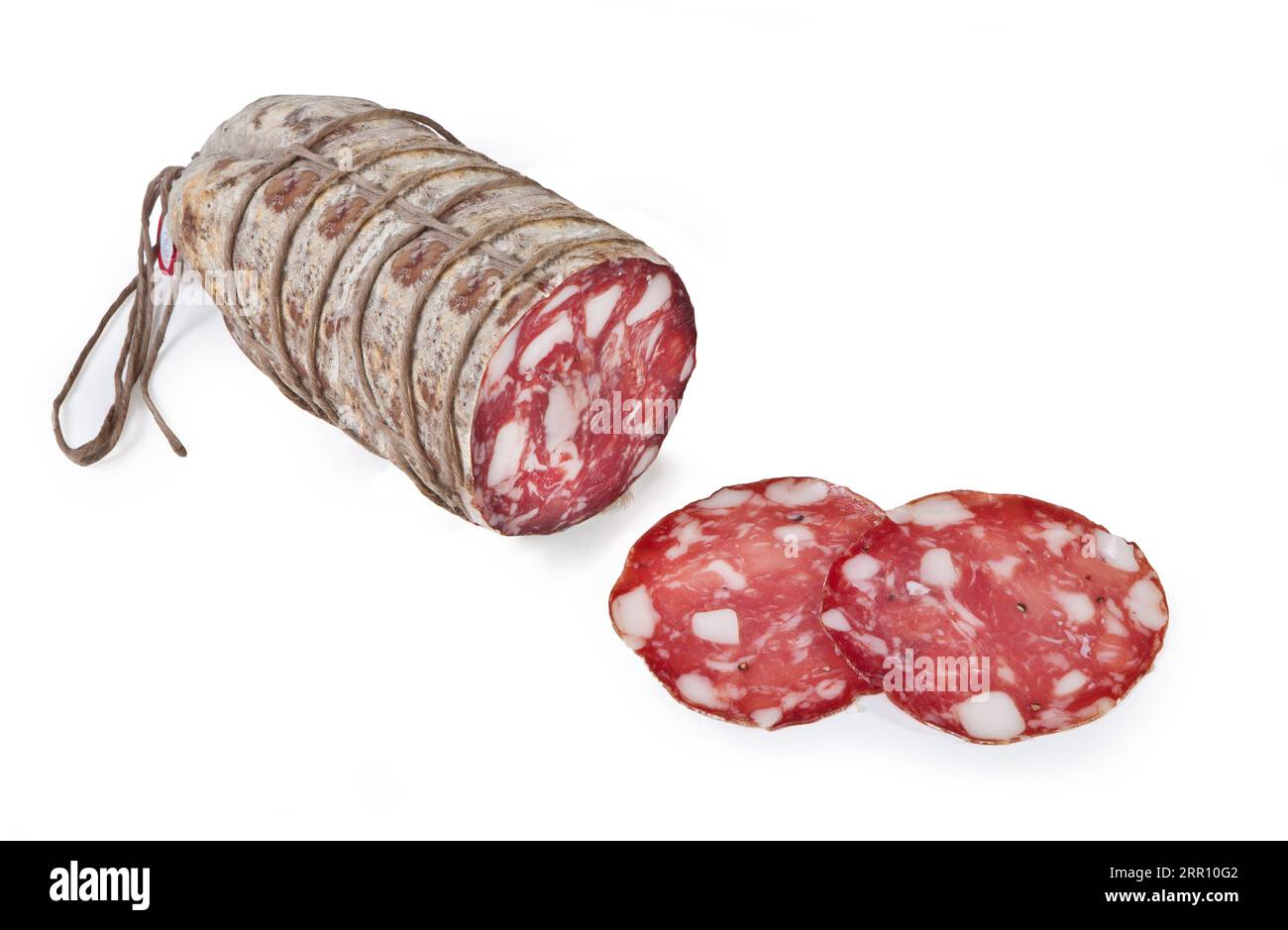 Typical Italian Salami Sausage "Salame Paisanella" Isolated on White