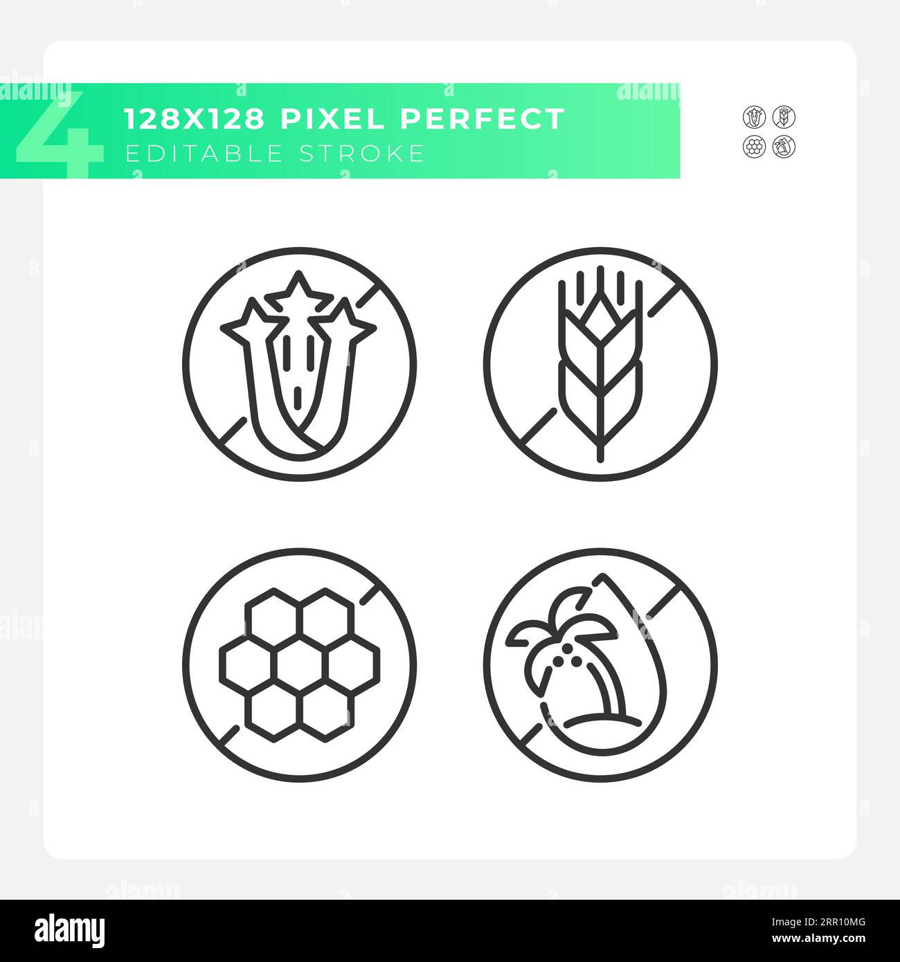 Pixel perfect black allergen free linear icons set Stock Vector