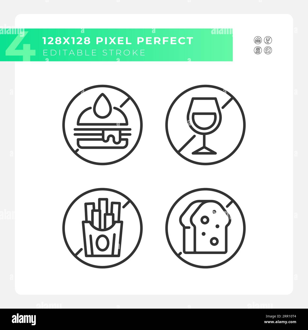 Editable pixel perfect allergen free linear icons set Stock Vector