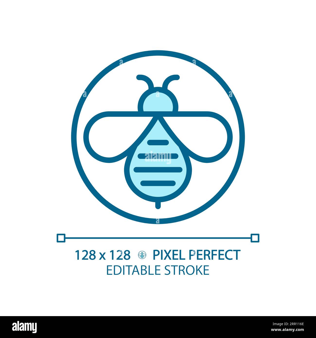 2D customizable thin linear blue honeybee icon Stock Vector