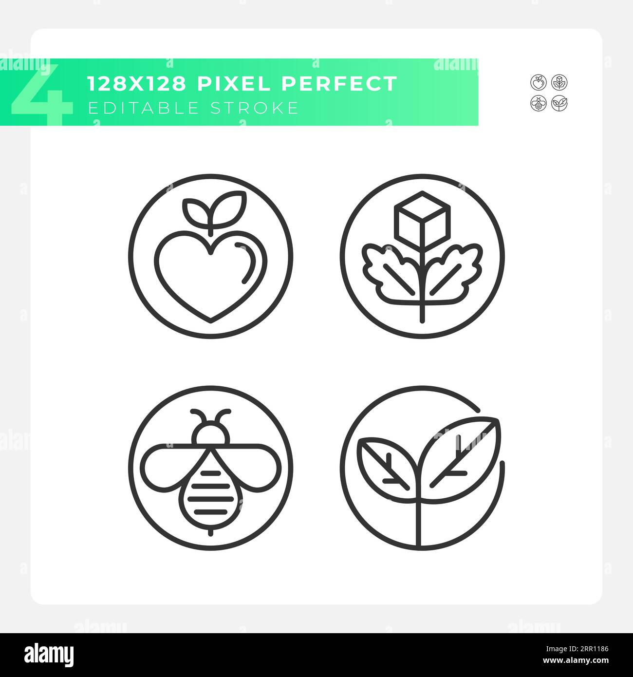 Editable pixel perfect allergen free icons pack Stock Vector