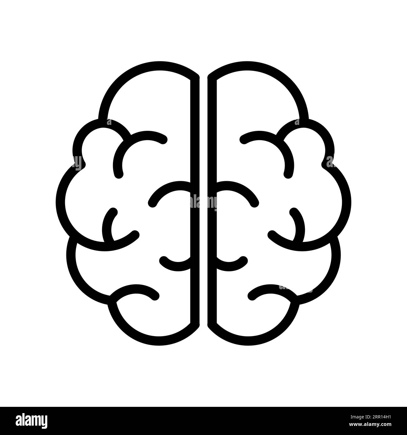 Brain top view line icon. Two hemispheres of the brain. Left and right side of cortex. Cerebrum outline symbol. Human mind sign. Creative thinking Stock Vector
