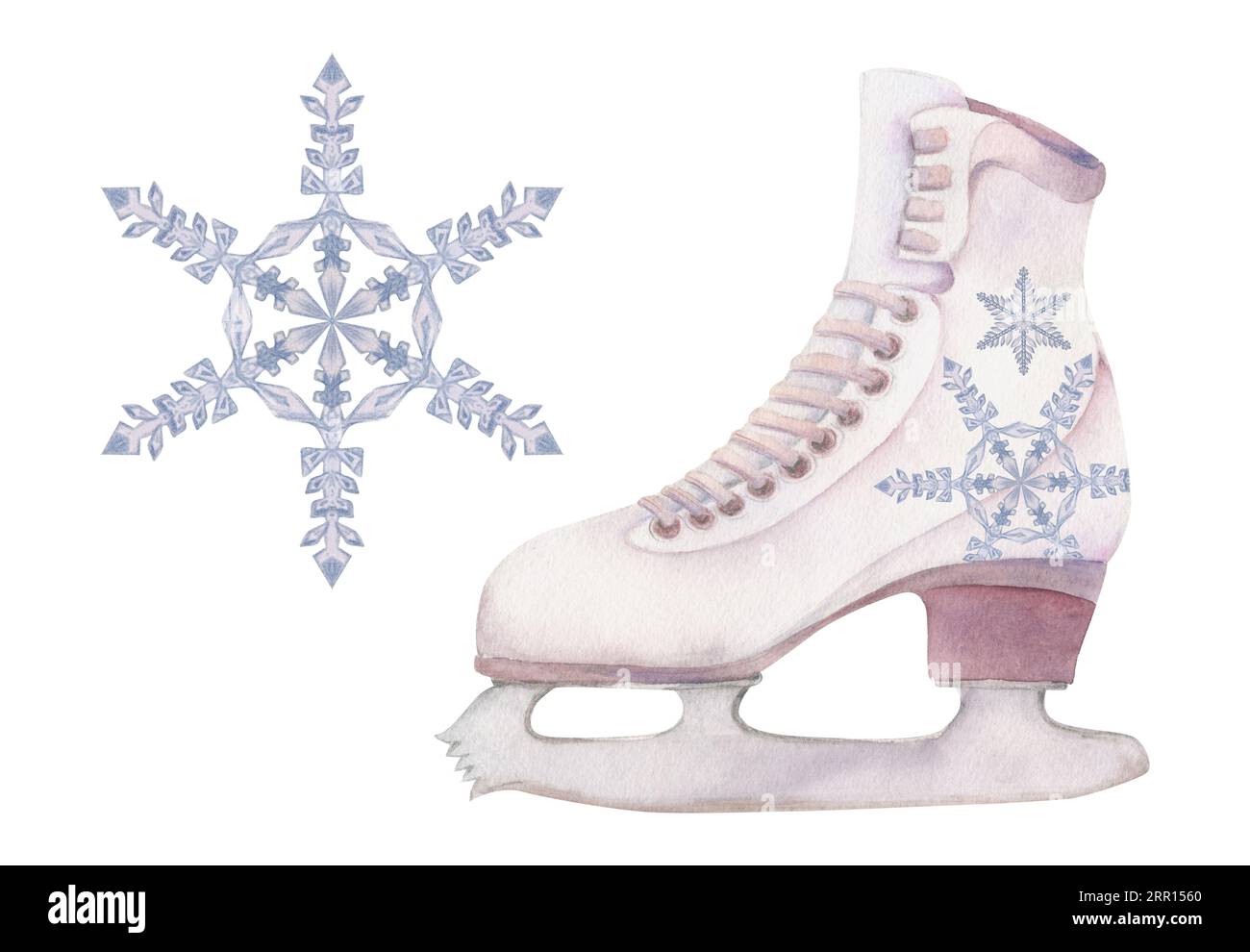Hand drawn watercolor figure skating boots, sports gear, footwear with ...
