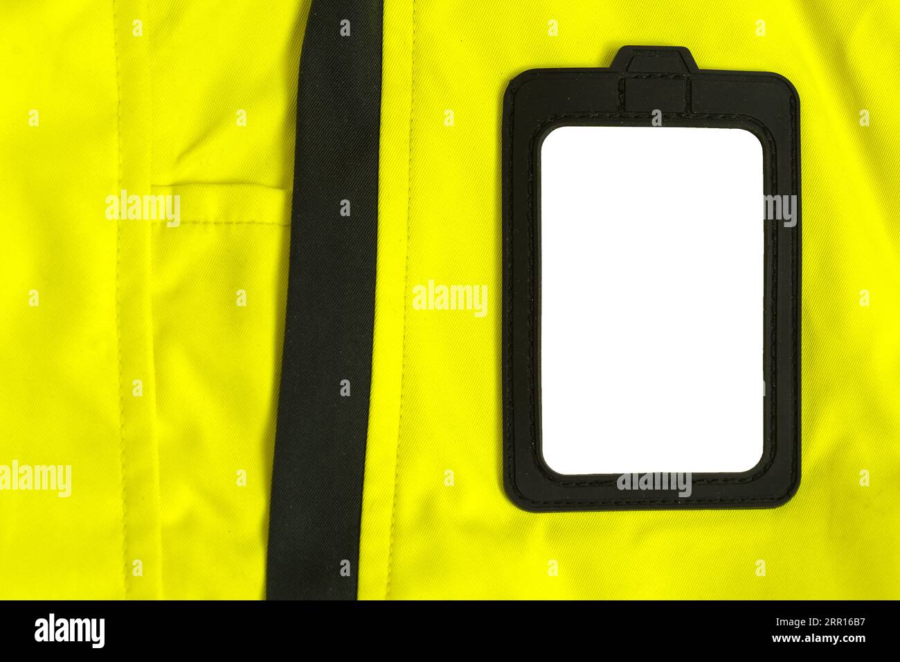 Blank white ID card mockup on a high visibility workwear Stock Photo