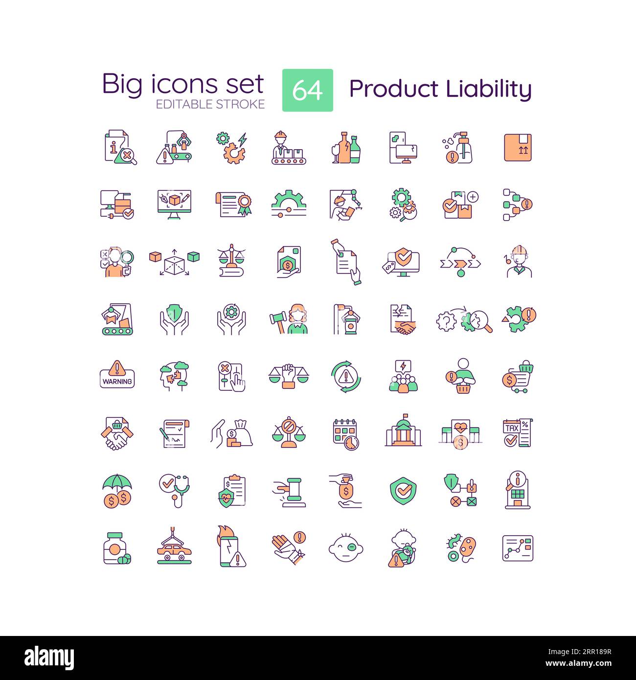 Customizable multicolor big icon set for product liability Stock Vector